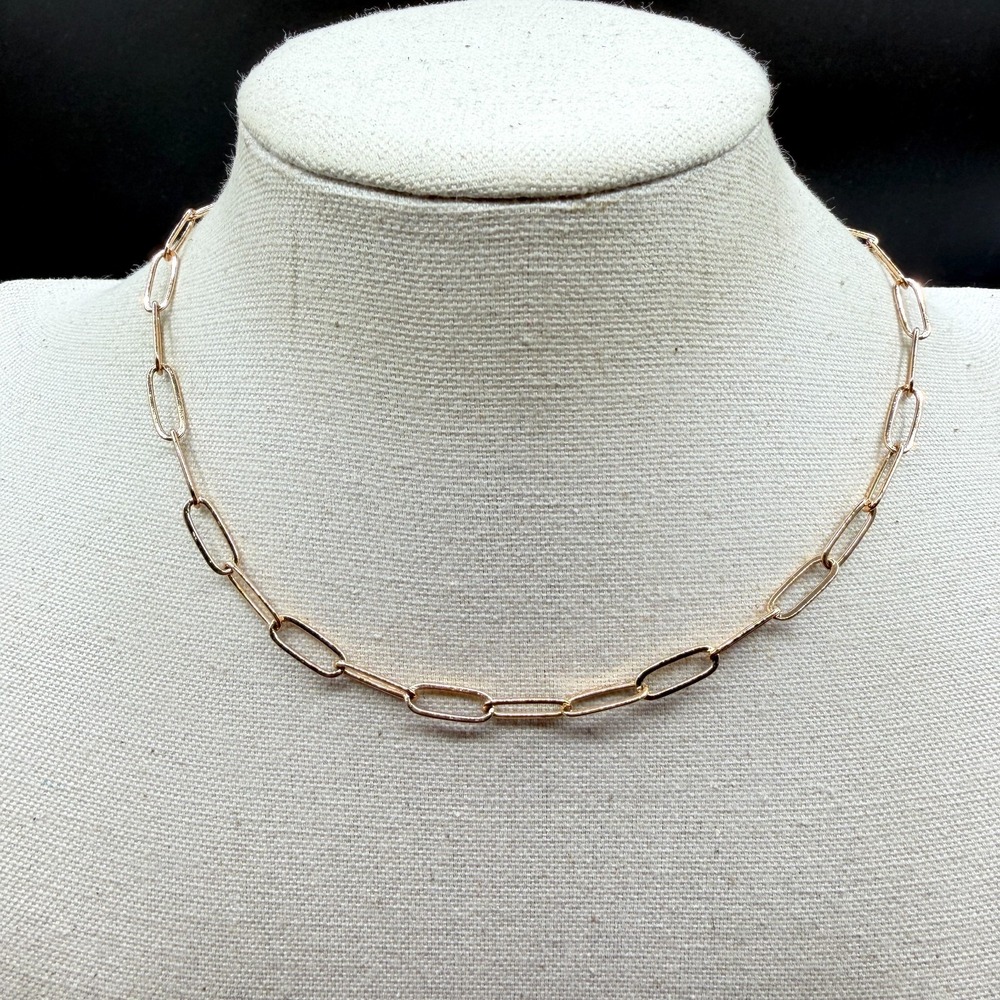 Rose Gold Tone Paperclip Chain Necklace Toggle Clasp Minimalist Modern Jewelry
